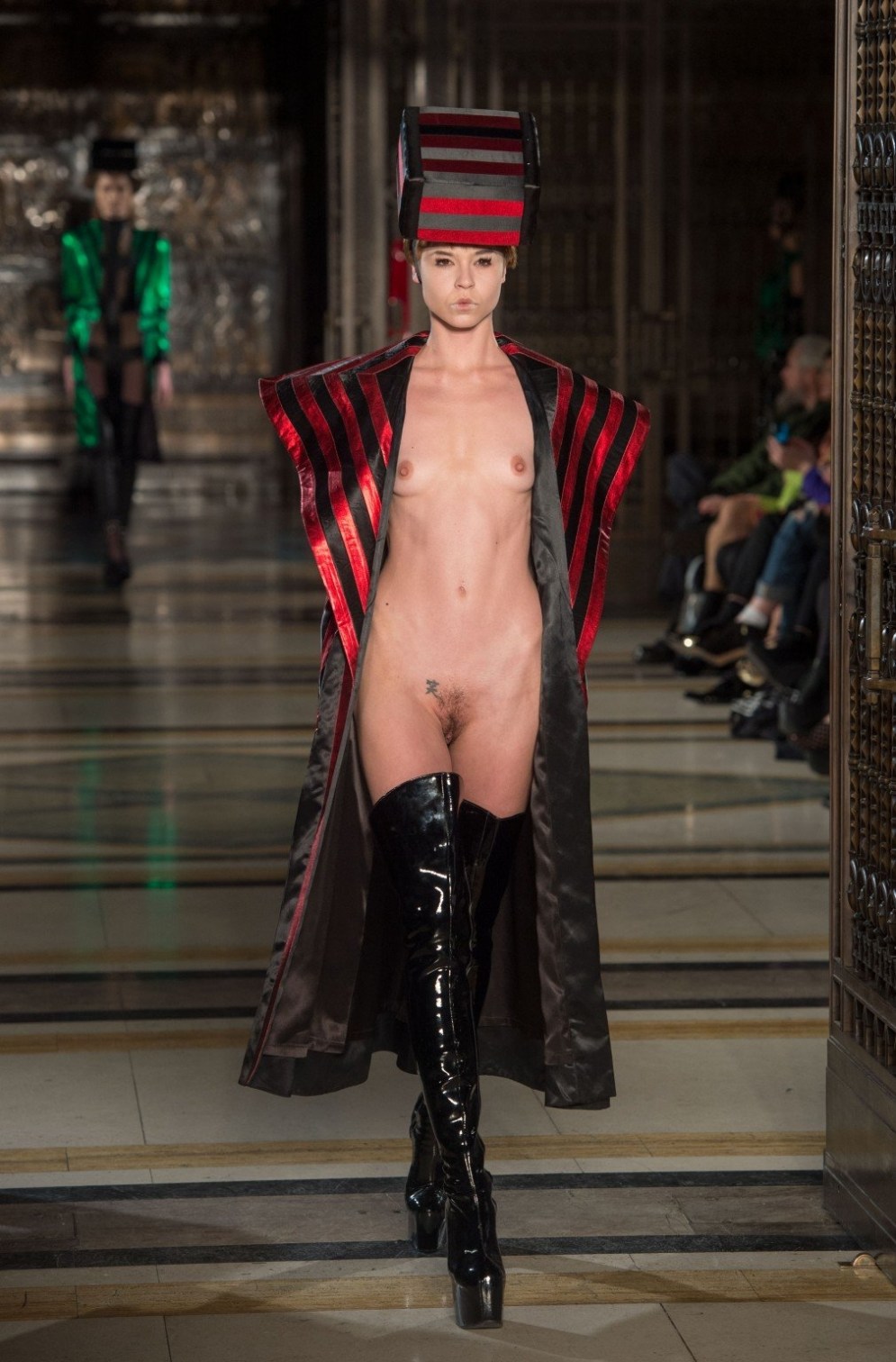 Naked fashion models on the catwalk
